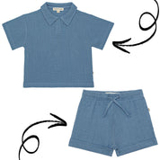 Oversized Polo & Muslin Bermuda Set – Indigo