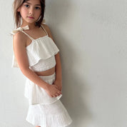 Muslin Cropped Ruffle Top & Mid Length Skirt Set