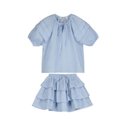 Pleated Blouse & Layered Mini Skirt Set