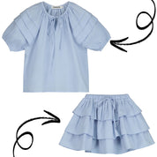 Pleated Blouse & Layered Mini Skirt Set