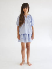 Pleated Blouse & Layered Mini Skirt Set