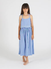 Tied Double Peplum Blouse & Striped Flared Midi Skirt Set