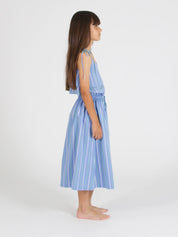 Tied Double Peplum Blouse & Striped Flared Midi Skirt Set