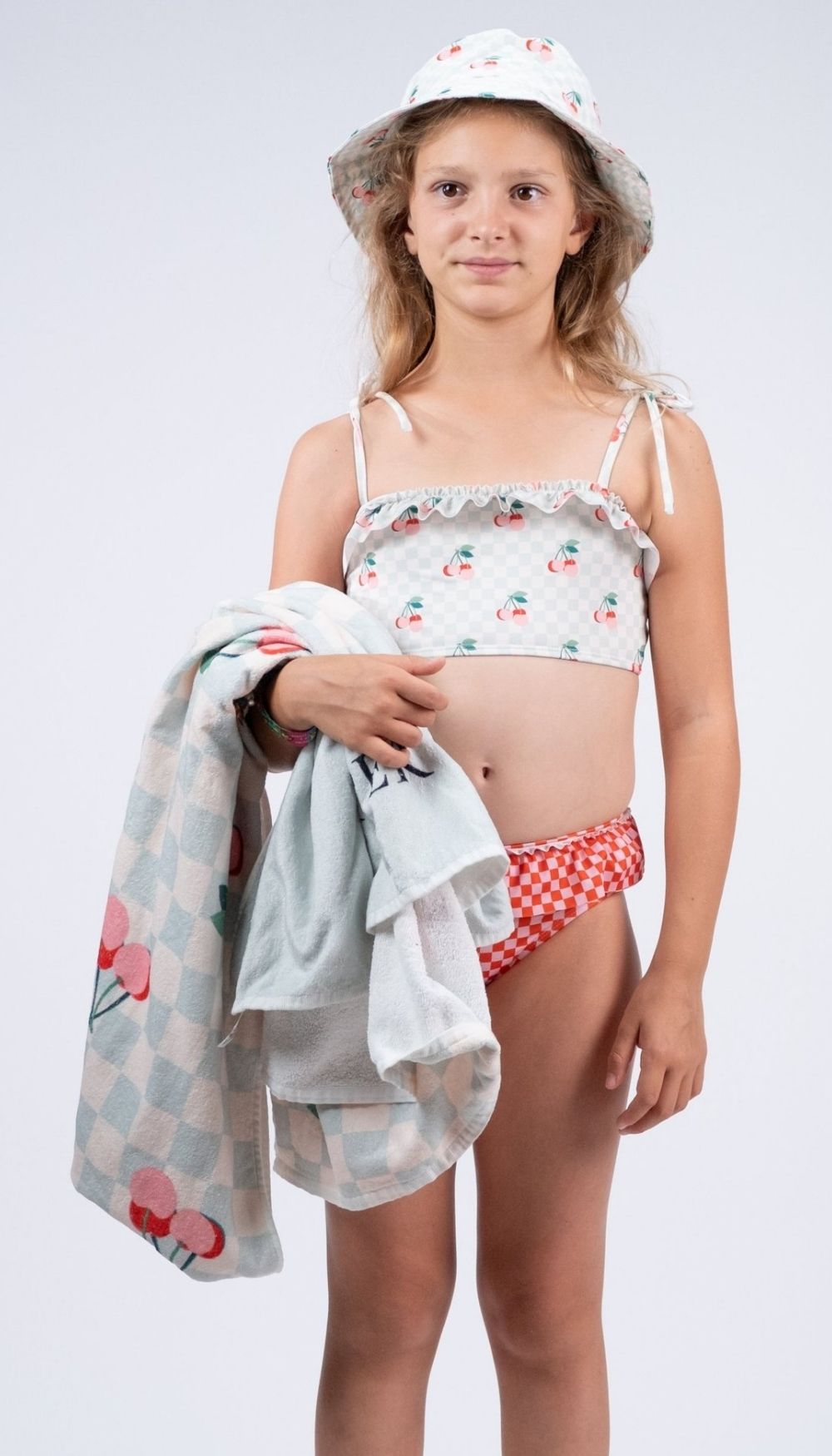Two-Piece Swimsuit – Cherries & Pink/Red