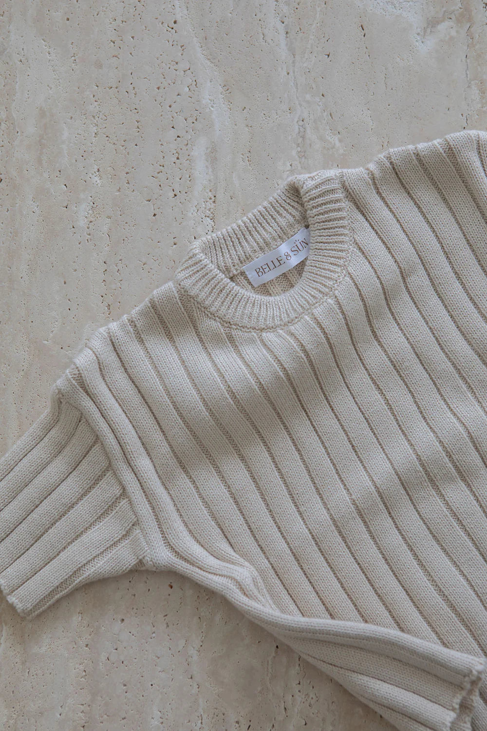 Ribbed Knit Tee in Sand