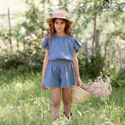 Butterfly Top & Girls Muslin Shorts Set – Indigo
